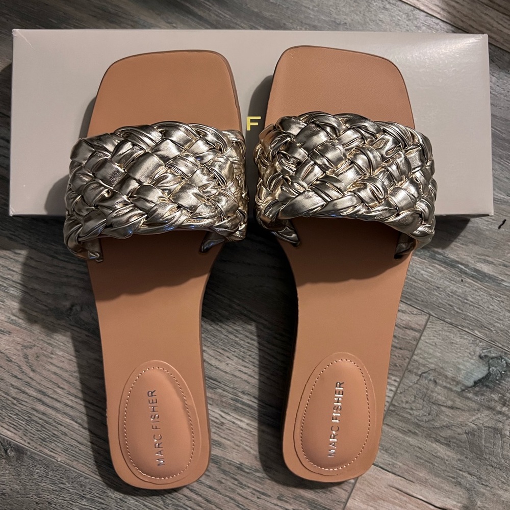 Never been worn Gold Marc Fisher slides
